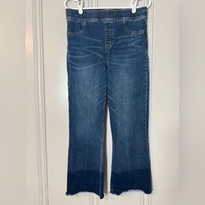 SPANX Dip Dye Crop Flare Denim Jeans Womens‎ Size Large Pull On Blue Minimalist